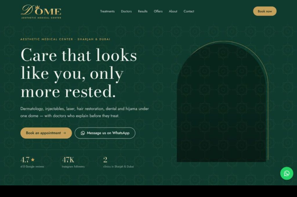 Dôme Aesthetic Medical Center website design Sharjah and Dubai