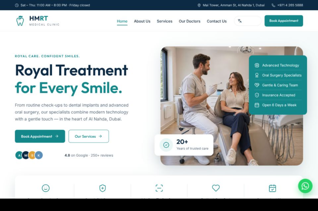 HMRT Medical Clinic dental and oral surgery website design Dubai