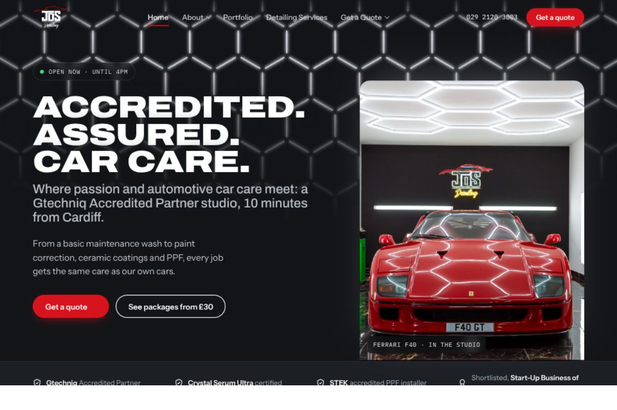 JDS Detailing ceramic coating studio website homepage design