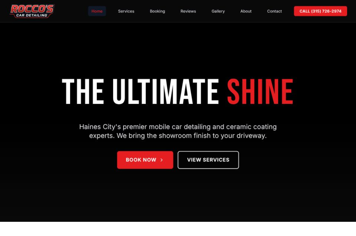 Rocco Car Wash premium mobile detailing website design