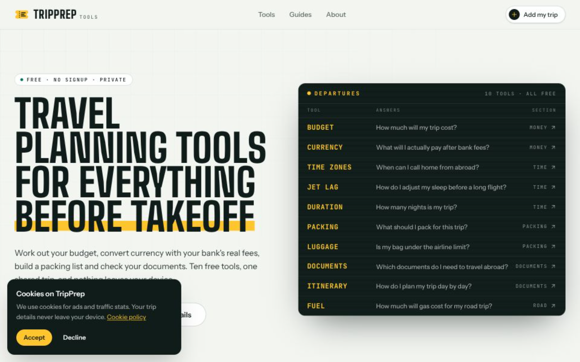 TripPrep React web application interface design